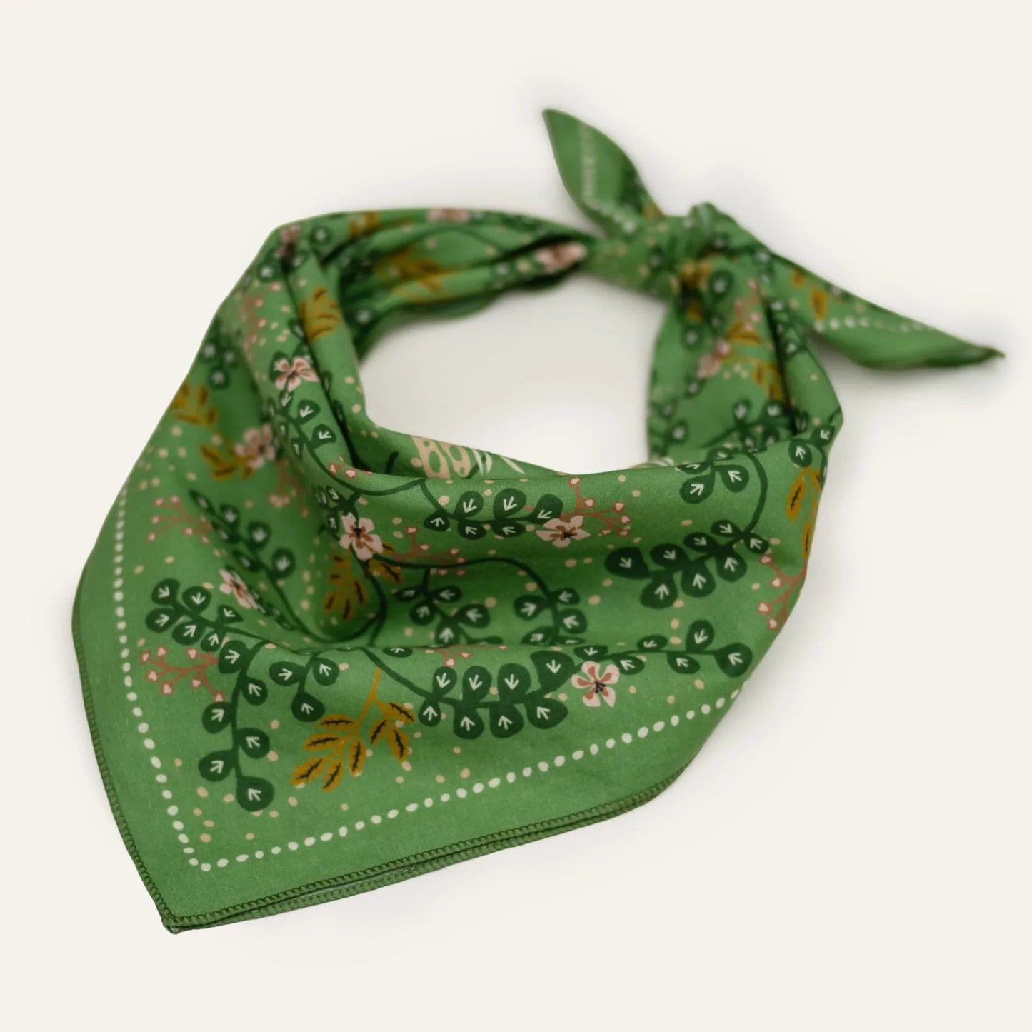 WHTE MOSS The Classic three hares Bandana | Green - Detailed pattern close-up of Japanese style Original hand-drawn graphic b