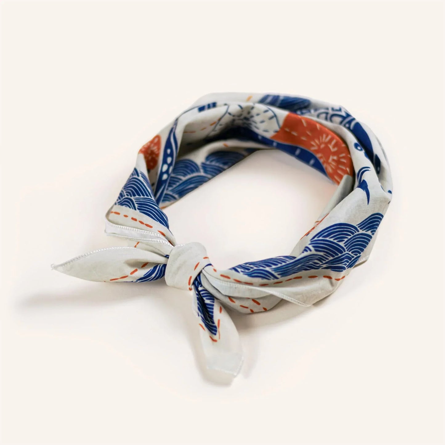 WHTE MOSS Koi Bandana | White - Detailed pattern close-up of Japanese style Original hand-drawn graphic by human artists. Dur