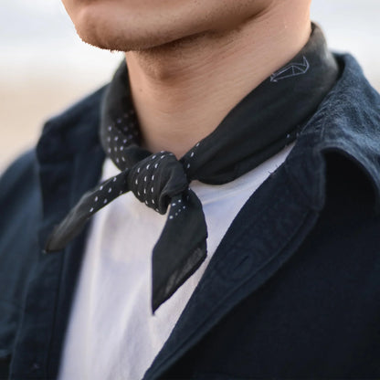 WHTE MOSS Origami Bird Bandana | Black - Macro shot of fabric texture of Japanese style Designed in California. Durable and c