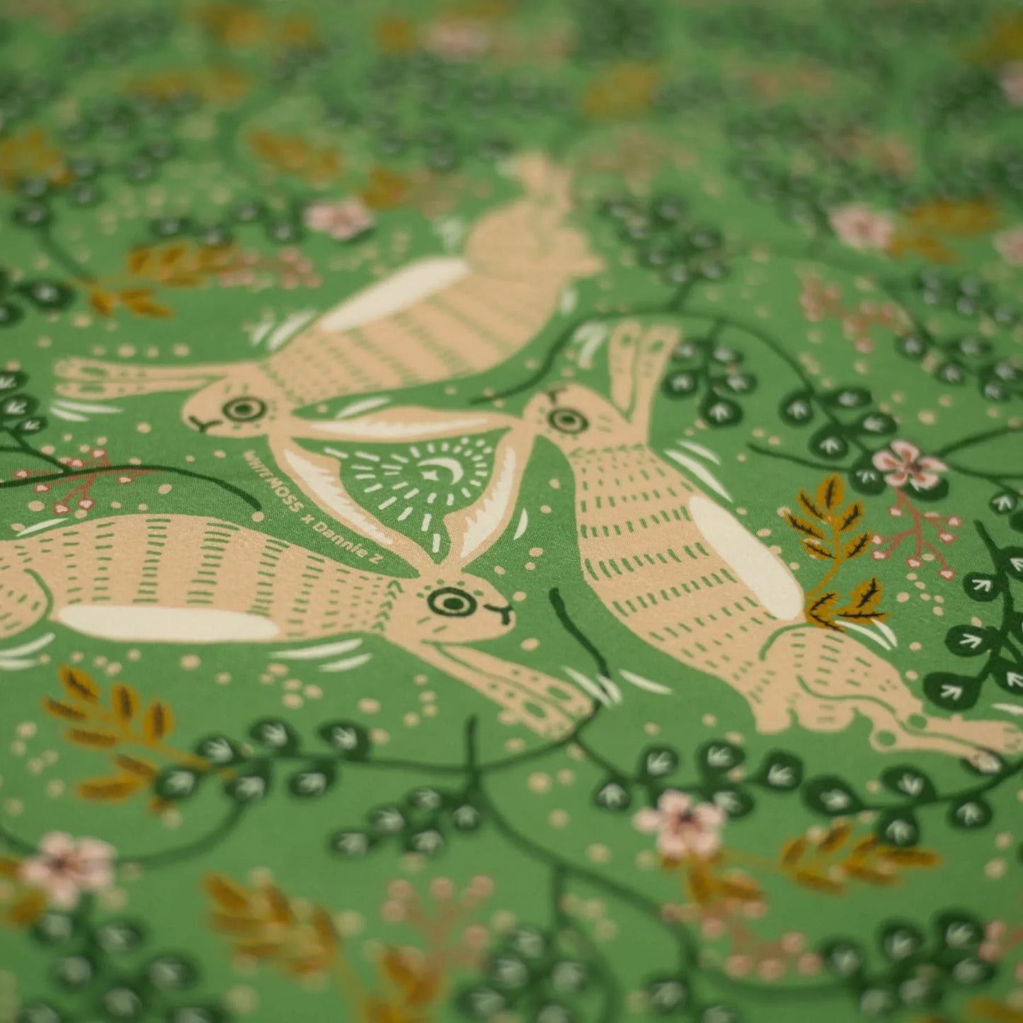 WHTE MOSS The Classic three hares Bandana | Green - Full product view of Japanese style Premium ultra-soft 100% fine-combed c