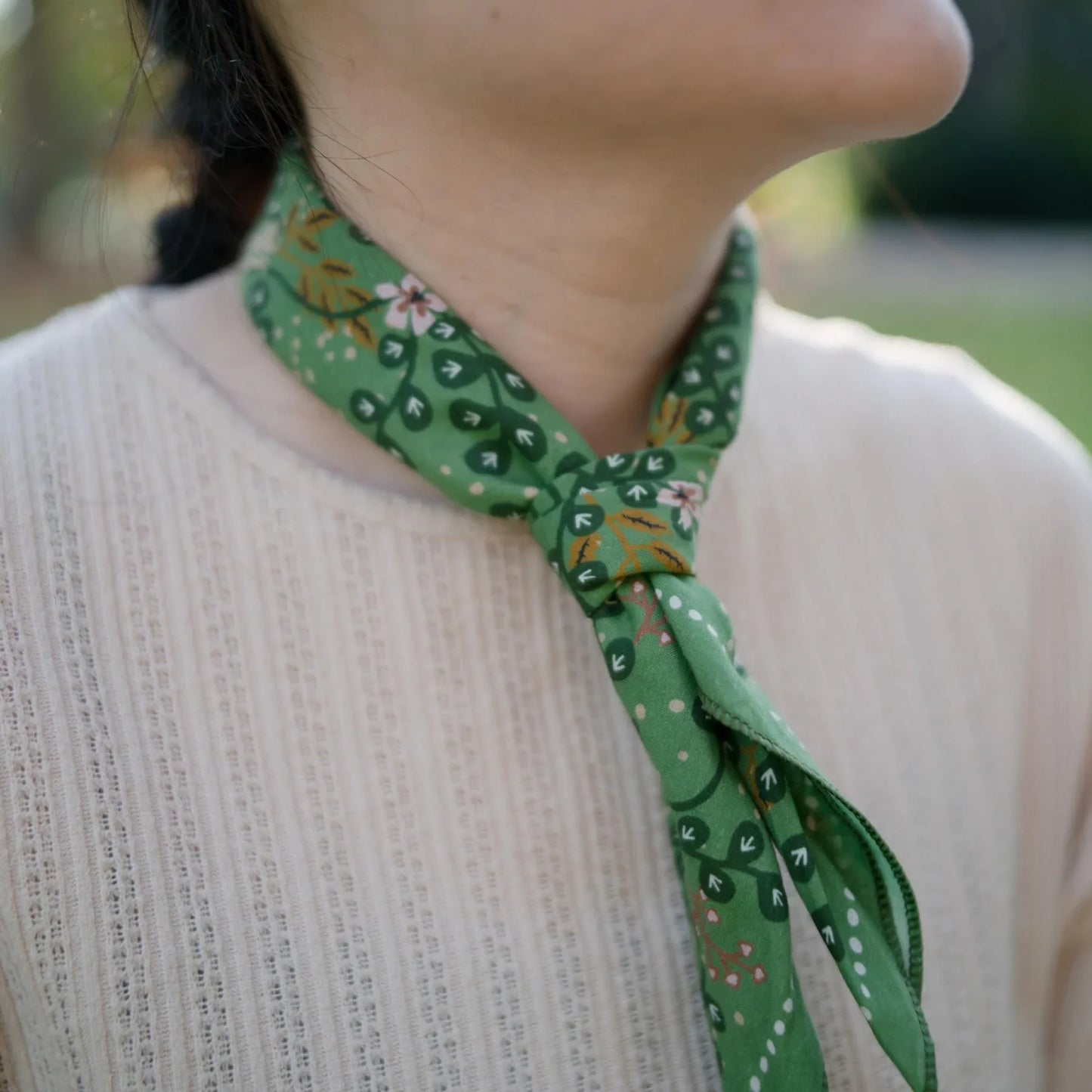 WHTE MOSS The Classic three hares Bandana | Green - Macro shot of fabric texture of Japanese style Designed in California. Du