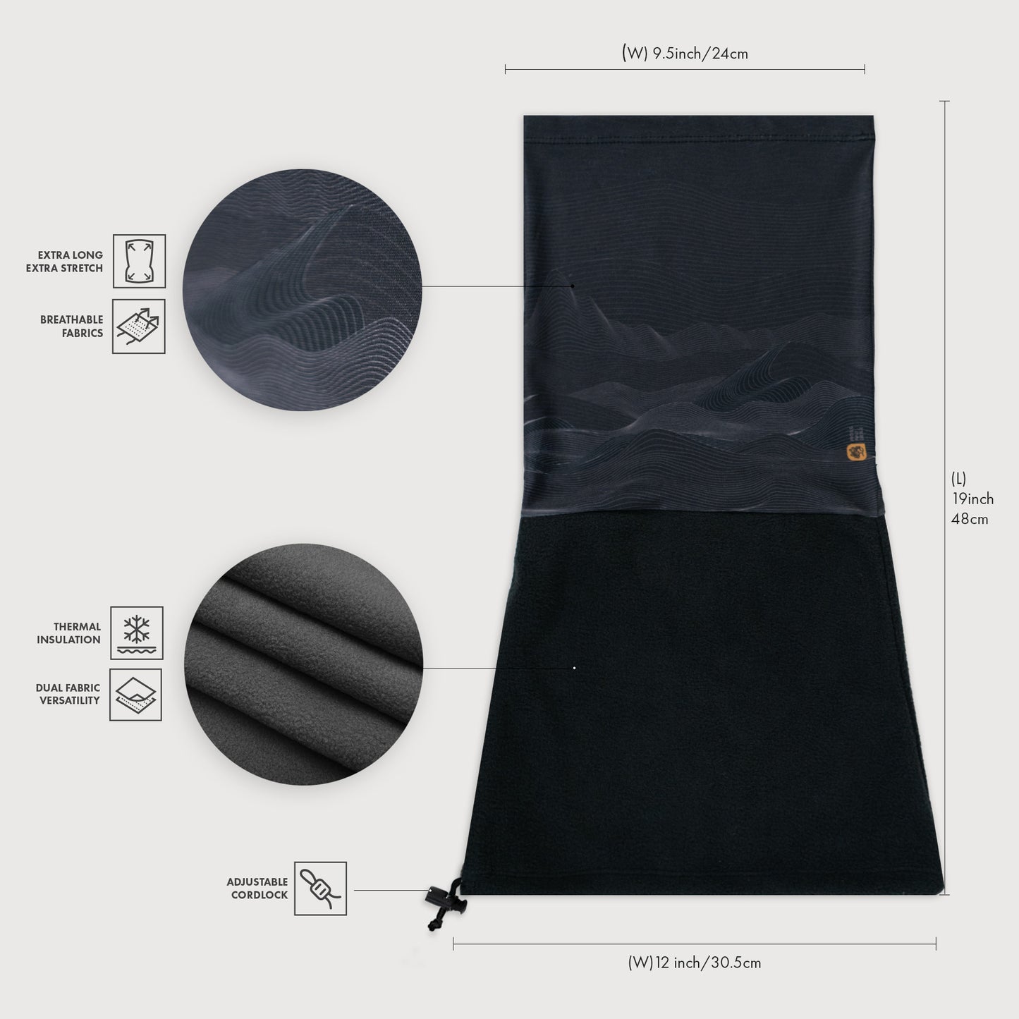 Winter neck gaiter, Ski Mask, Half Balaclava | Black