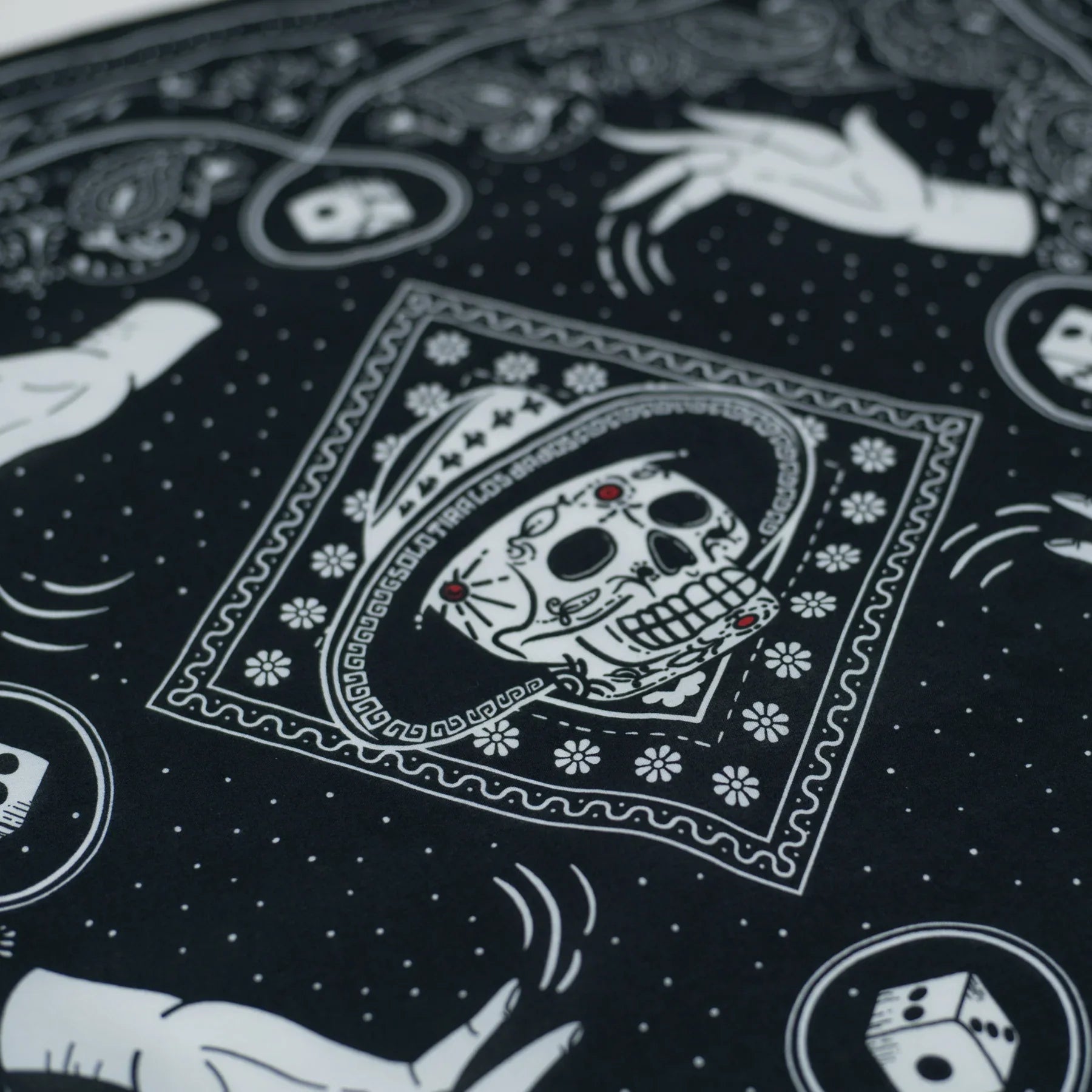 WHTE MOSS Roll the dice bandana | Black - Flat lay arrangement of Mexico style Breathable high-quality fabric. Perfect for hi