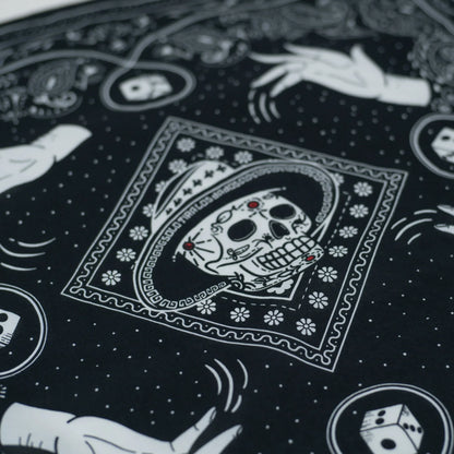 WHTE MOSS Roll the dice bandana | Black - Flat lay arrangement of Mexico style Breathable high-quality fabric. Perfect for hi