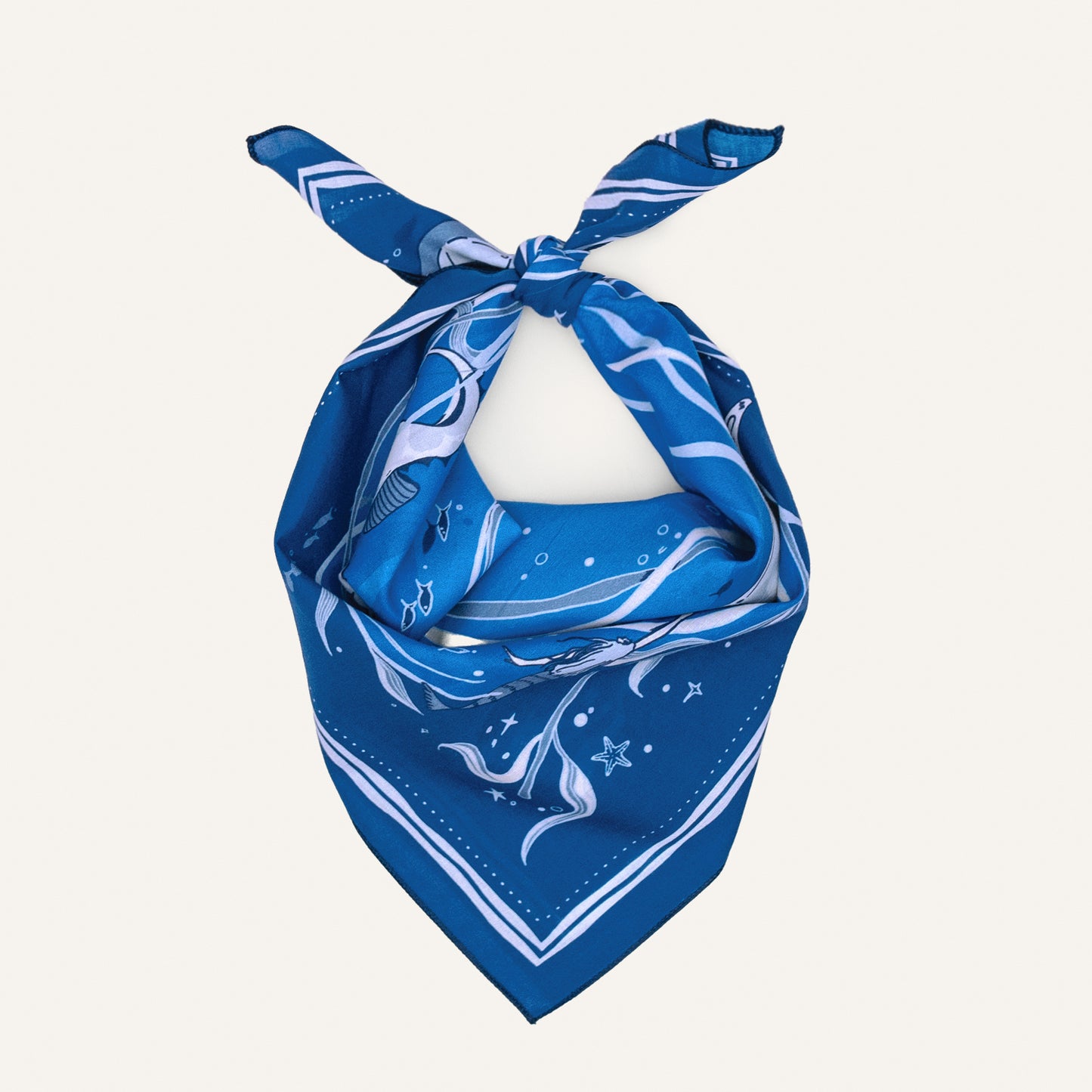 WHTE MOSS The Ocean Bandana |Dark Blue - Flat lay arrangement of Breathable high-quality fabric. Elegant neck kerchief or sty