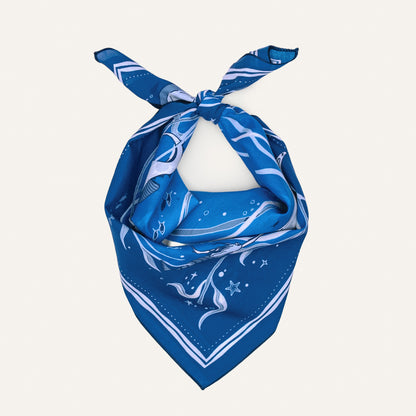 WHTE MOSS The Ocean Bandana |Dark Blue - Flat lay arrangement of Breathable high-quality fabric. Elegant neck kerchief or sty