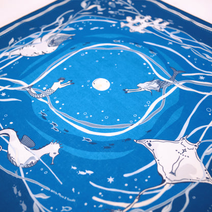 WHTE MOSS The Ocean Bandana |Dark Blue - Full product view of Premium ultra-soft 100% fine-combed cotton. Unique gift for nat