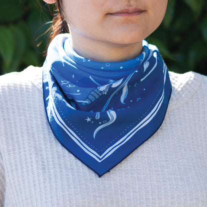 WHTE MOSS The Ocean Bandana |Dark Blue - Flat lay arrangement of Breathable high-quality fabric. Perfect for hiking, camping,