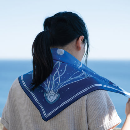 WHTE MOSS The Ocean Bandana |Dark Blue - Macro shot of fabric texture of Designed in California. Durable and comfortable for 