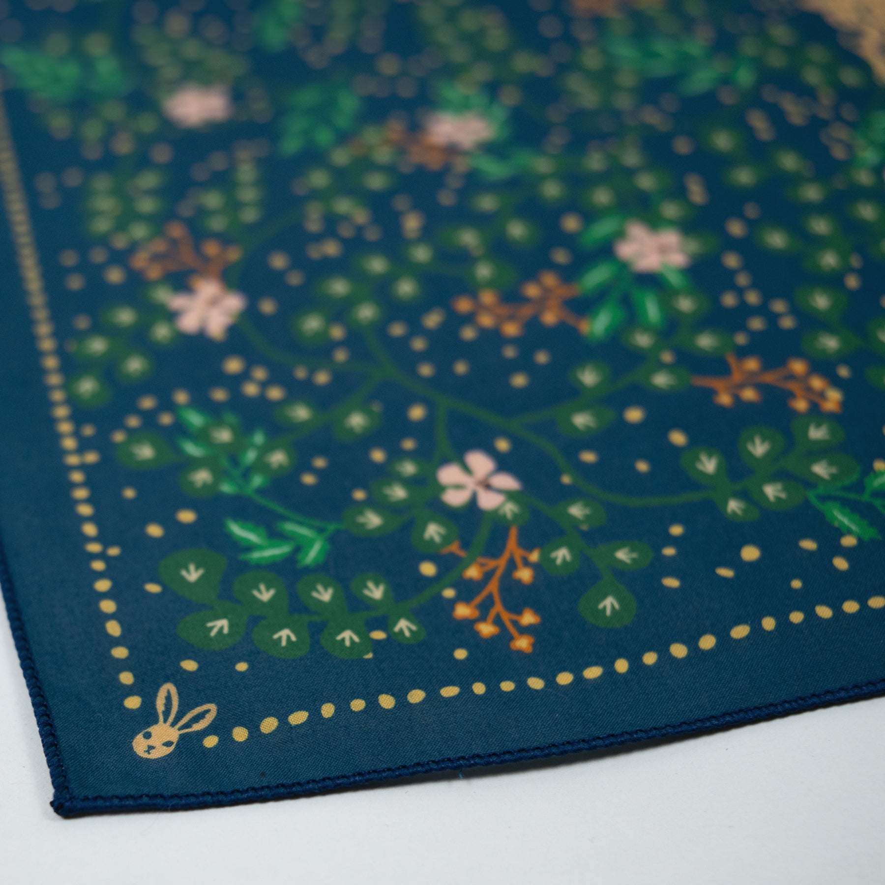 WHTE MOSS The three hares Bandana | Forest - Angle view of Japanese style Versatile 22x22 inch square size. Elegant neck kerc