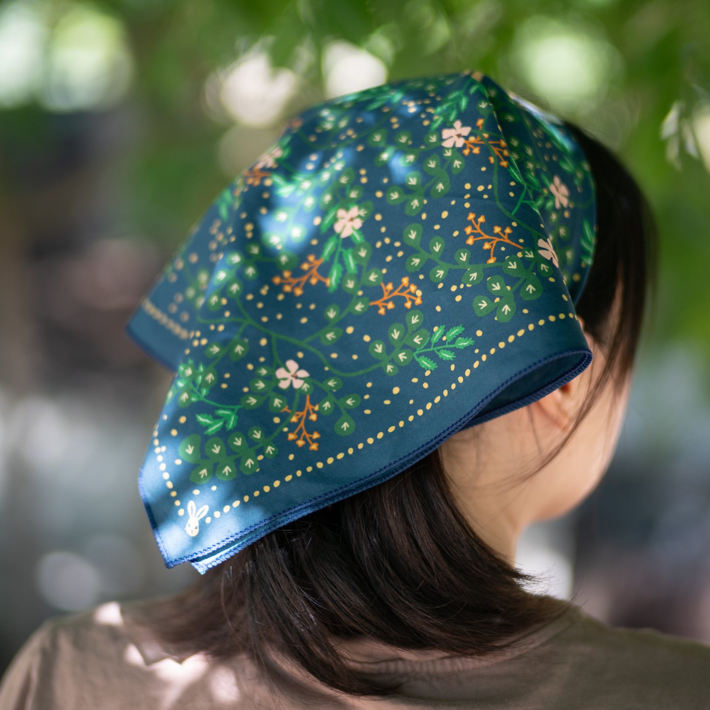 WHTE MOSS The three hares Bandana | Forest - Flat lay arrangement of Japanese style Breathable high-quality fabric. Perfect f