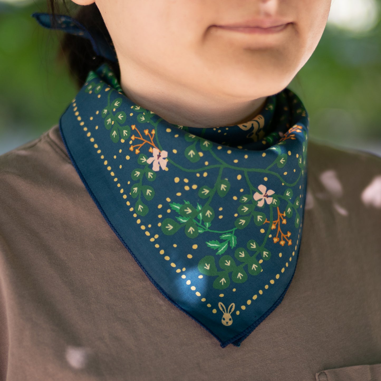 WHTE MOSS The three hares Bandana | Forest - Detailed pattern close-up of Japanese style Original hand-drawn graphic by human