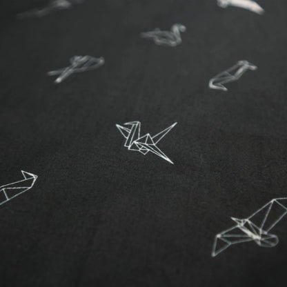 WHTE MOSS Origami Bird Bandana | Black - Flat lay arrangement of Japanese style Breathable high-quality fabric. Perfect for h