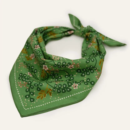 WHTE MOSS The Classic three hares Bandana | Green - Detailed pattern close-up of Japanese style Original hand-drawn graphic b