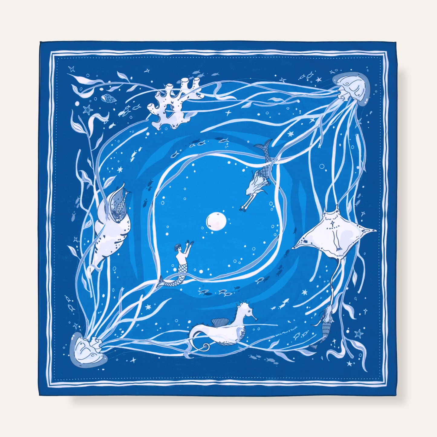 WHTE MOSS The Ocean Bandana |Dark Blue - Full product view of Premium ultra-soft 100% fine-combed cotton. Elegant neck kerchi