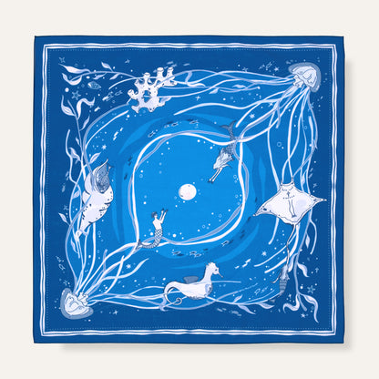 WHTE MOSS The Ocean Bandana |Dark Blue - Full product view of Premium ultra-soft 100% fine-combed cotton. Elegant neck kerchi