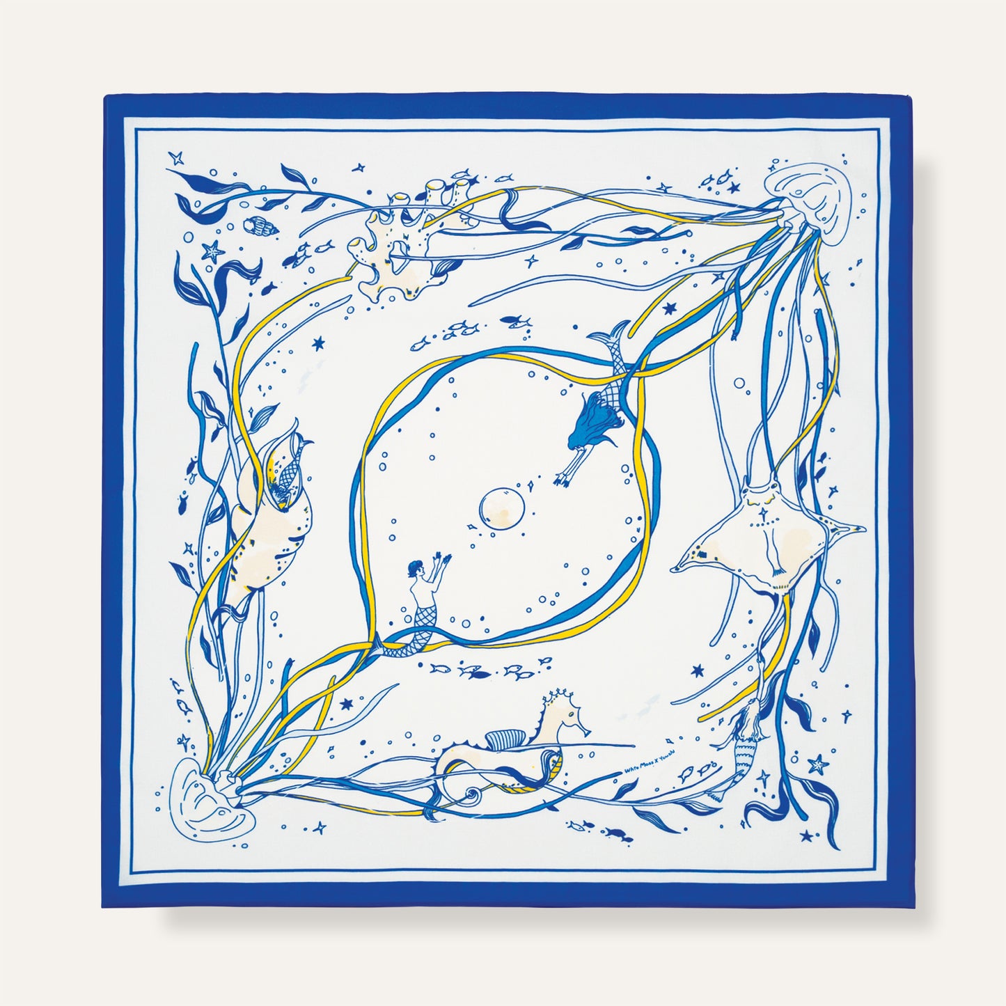 WHTE MOSS The Ocean Bandana | Light Blue - Full product view of Premium ultra-soft 100% fine-combed cotton. Elegant neck kerc