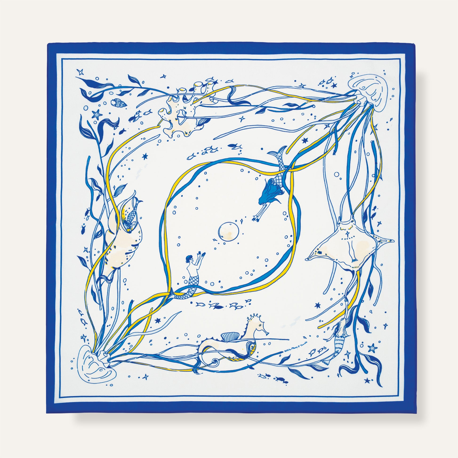 WHTE MOSS The Ocean Bandana | Light Blue - Full product view of Premium ultra-soft 100% fine-combed cotton. Elegant neck kerc