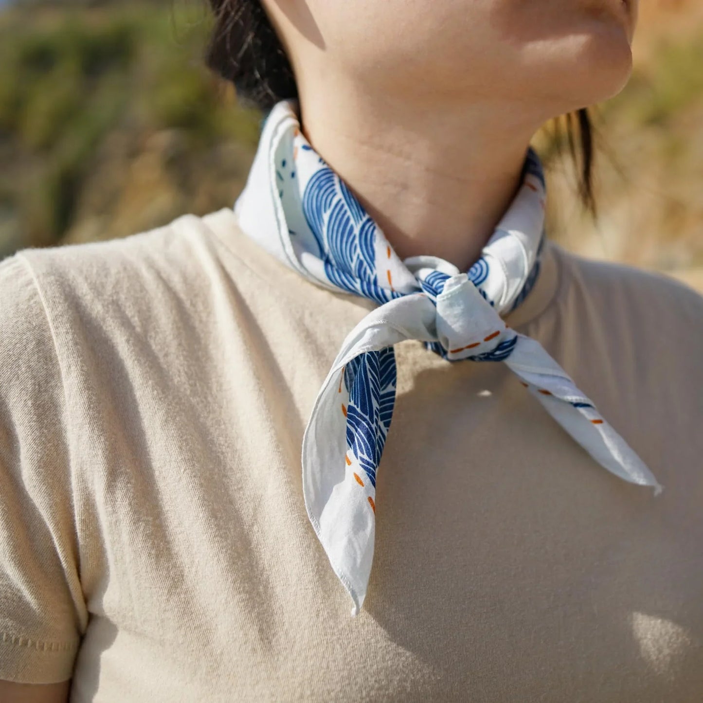 WHTE MOSS Koi Bandana | White - Macro shot of fabric texture of Japanese style Designed in California. Durable and comfortabl