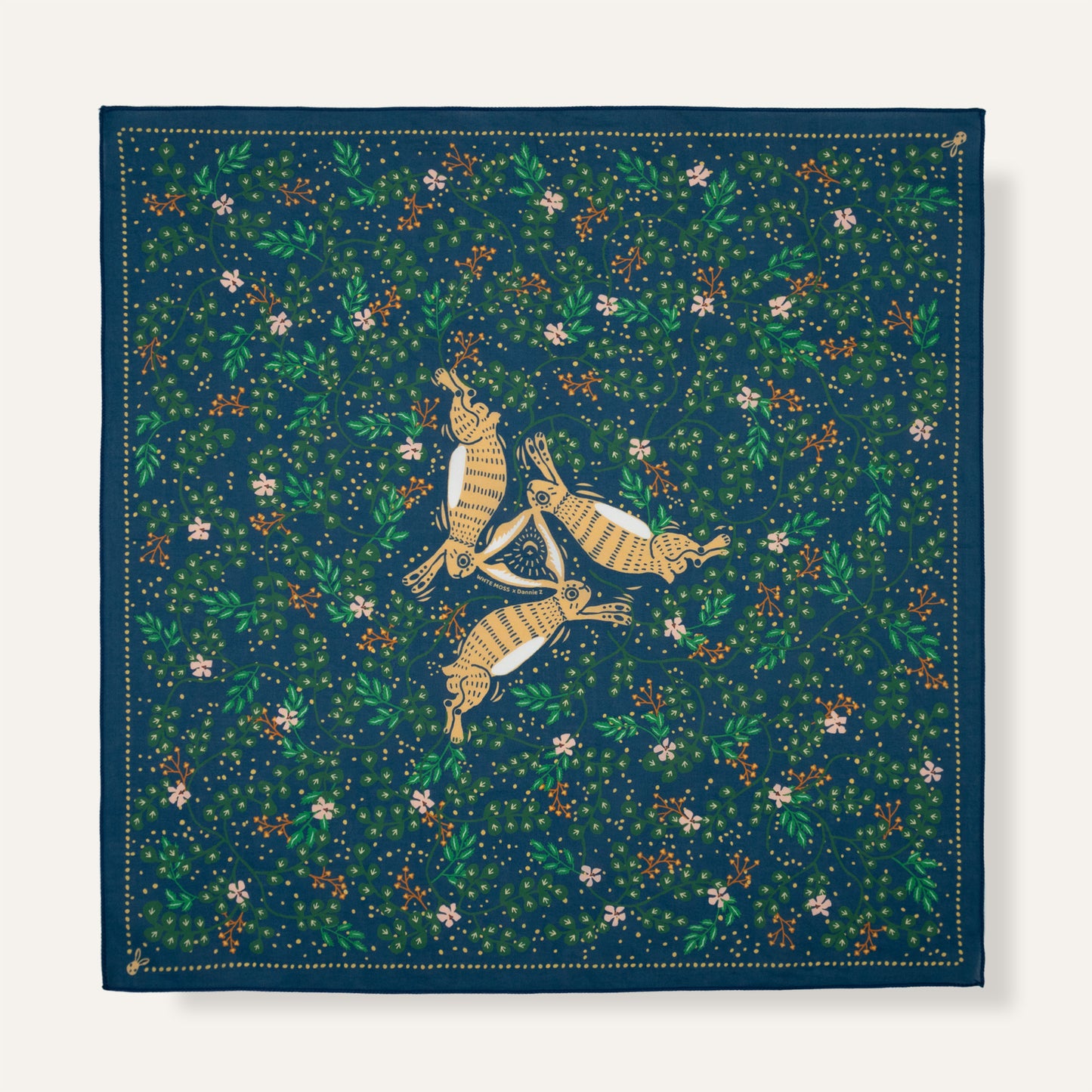 WHTE MOSS The three hares Bandana | Forest - Full product view of Japanese style Premium ultra-soft 100% fine-combed cotton. 