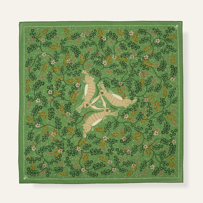 WHTE MOSS The Classic three hares Bandana | Green - Full product view of Japanese style Premium ultra-soft 100% fine-combed c