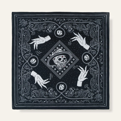 WHTE MOSS Roll the dice bandana | Black - Full product view of Mexico style Premium ultra-soft 100% fine-combed cotton. Elega