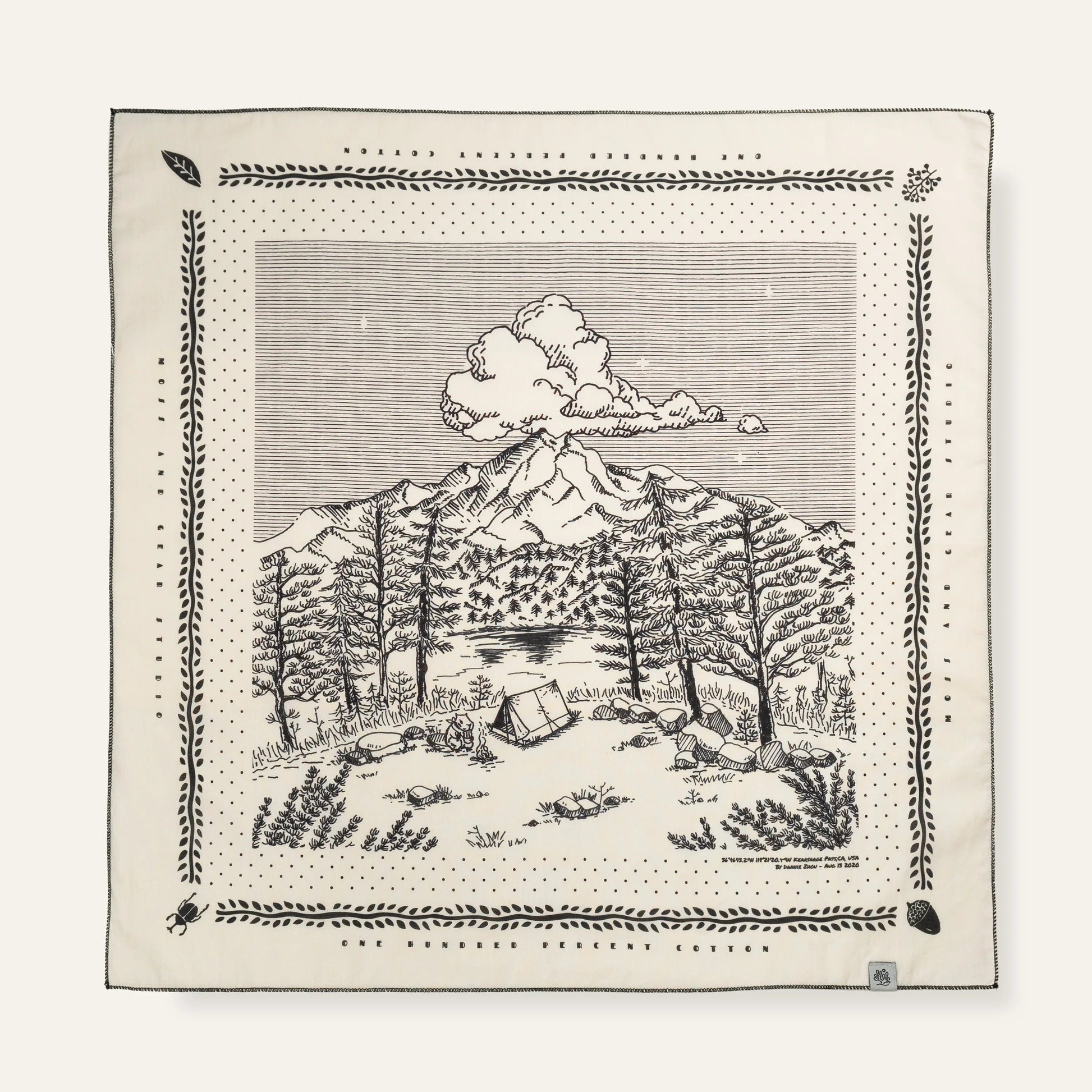 WHTE MOSS High sierra lake forest Bandana - Full product view of Western wilderness Premium ultra-soft 100% fine-combed cotto