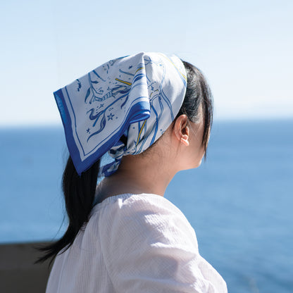WHTE MOSS The Ocean Bandana | Light Blue - Detailed pattern close-up of Original hand-drawn graphic by human artists. Unique 