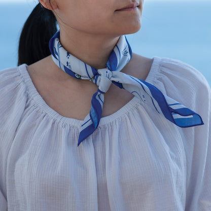 WHTE MOSS The Ocean Bandana | Light Blue - Flat lay arrangement of Breathable high-quality fabric. Perfect for hiking, campin