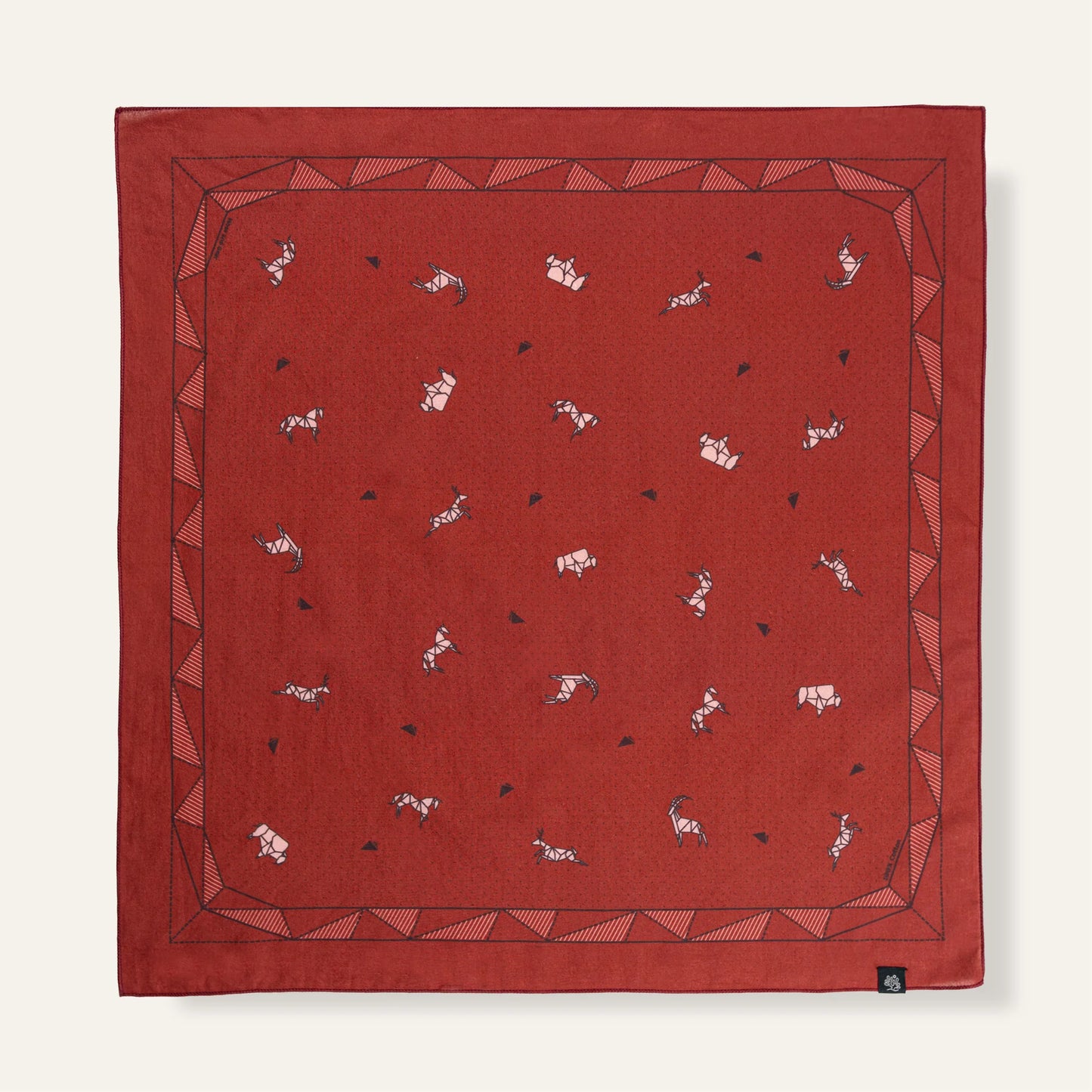 WHTE MOSS Origami wildlife Bandana - Full product view of Japanese style Premium ultra-soft 100% fine-combed cotton. Elegant 