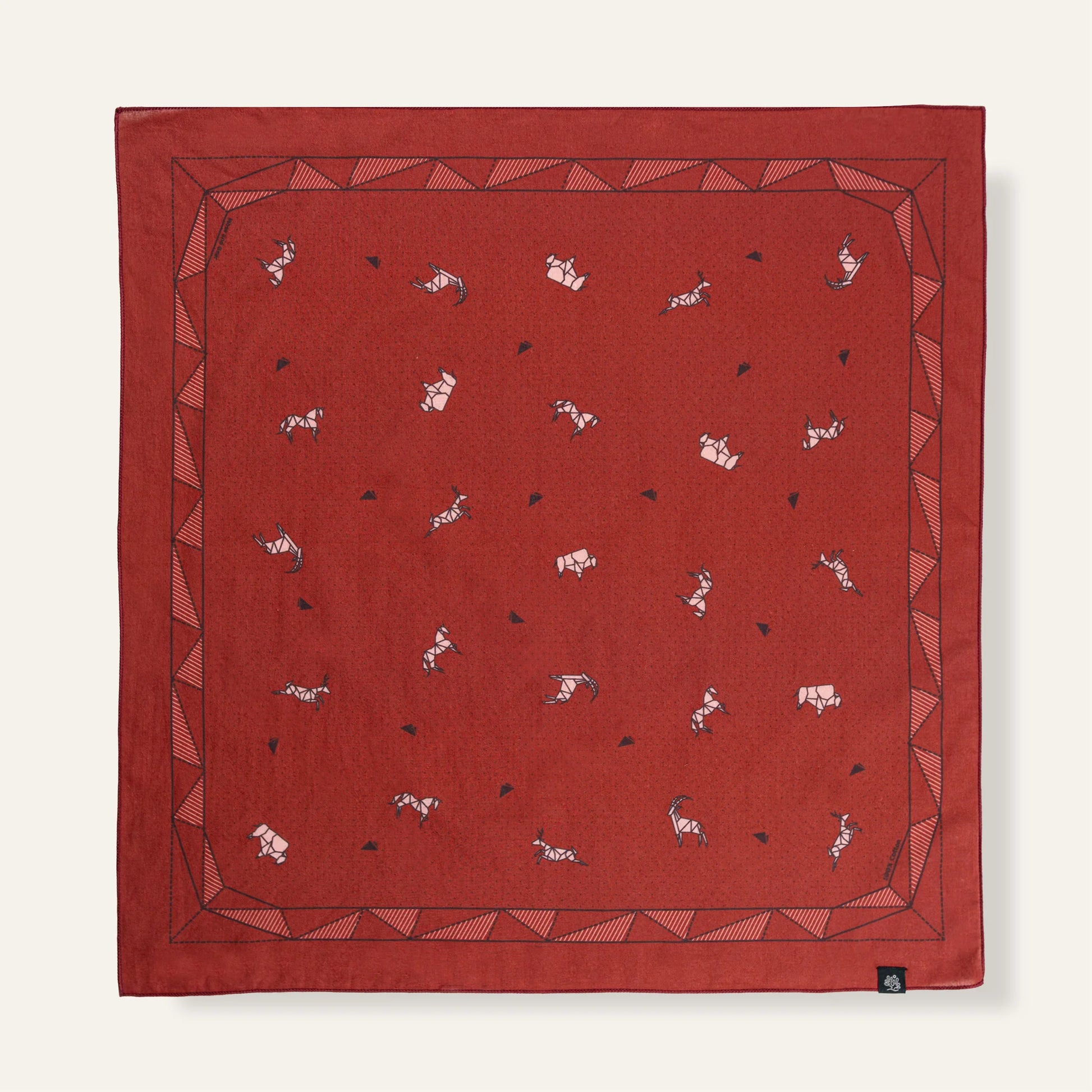 WHTE MOSS Origami wildlife Bandana - Full product view of Japanese style Premium ultra-soft 100% fine-combed cotton. Elegant 
