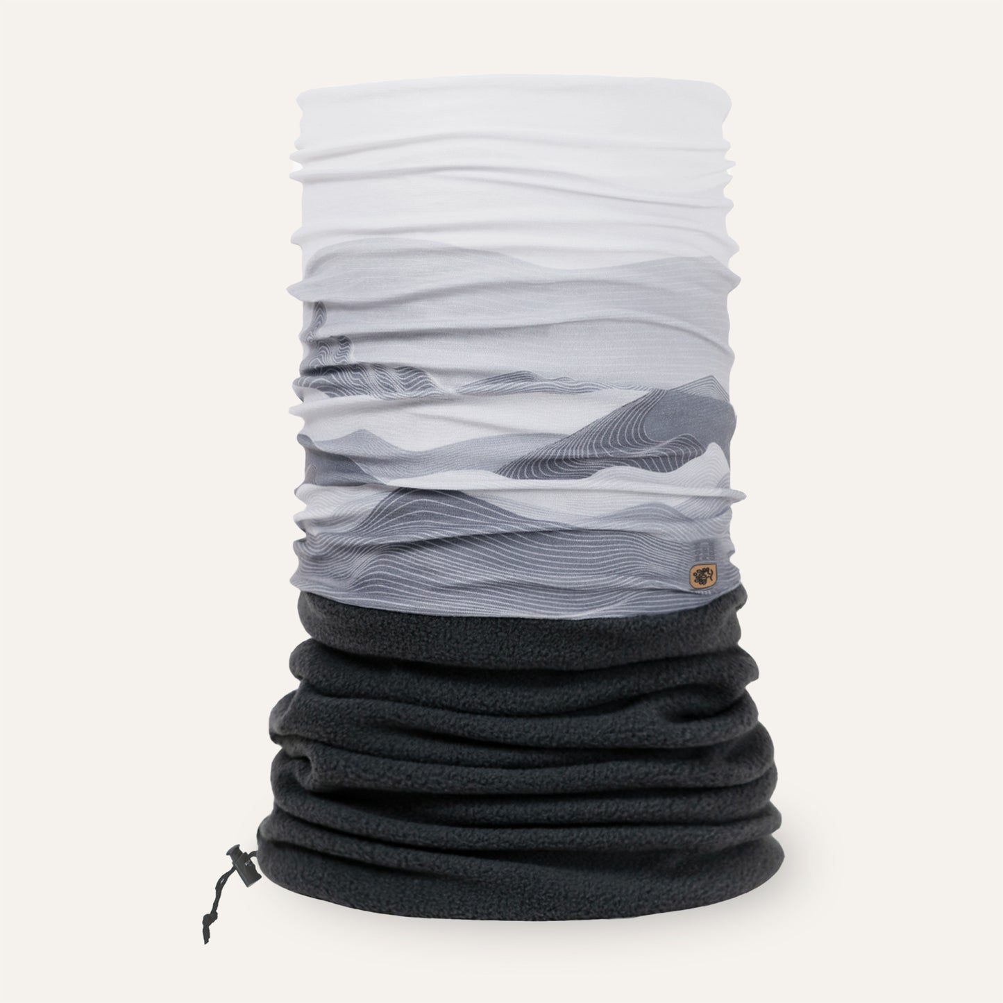 Multicolored neck gaiter with wave pattern on a white background