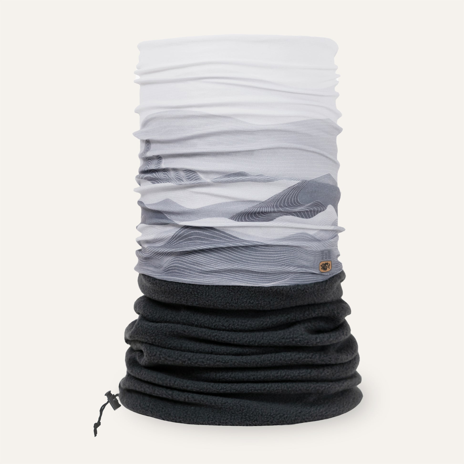 Multicolored neck gaiter with wave pattern on a white background